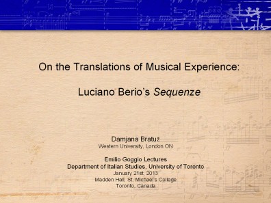 On the Translation of Musical Experience: Luciano Berio’s Sequenze